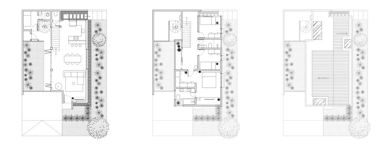 Rumasoka — ground floor, upper floor and roof plans